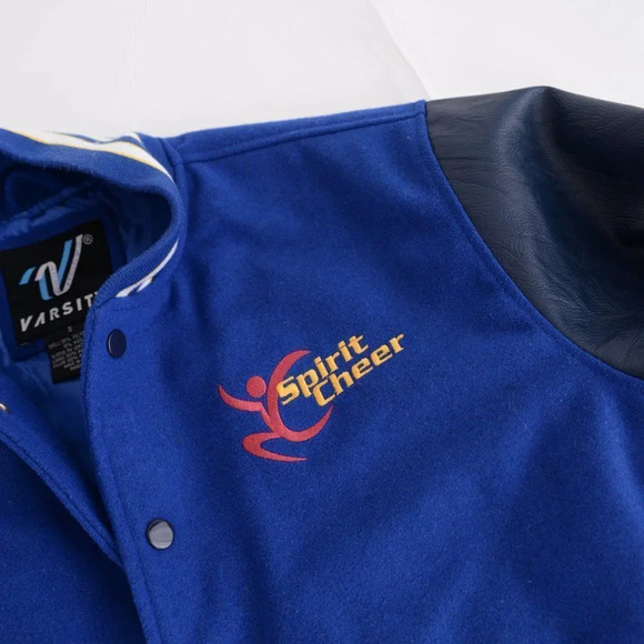 Vintage  Varsity Navy Spirit Cheer 15% Wool Button Down Varsity Bomber Jacket S - Picture 10 of 12